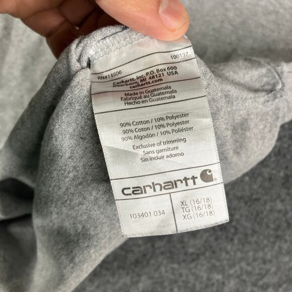 Carhartt Shirt Youth XL Gray Long Sleeve Logo Graphic Original Fit Boys Tee - Picture 5 of 7